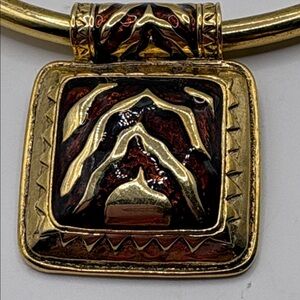Vintage 80’s Zebra Pendant Collar Necklace Animal Print Slide 22kt Goldtone